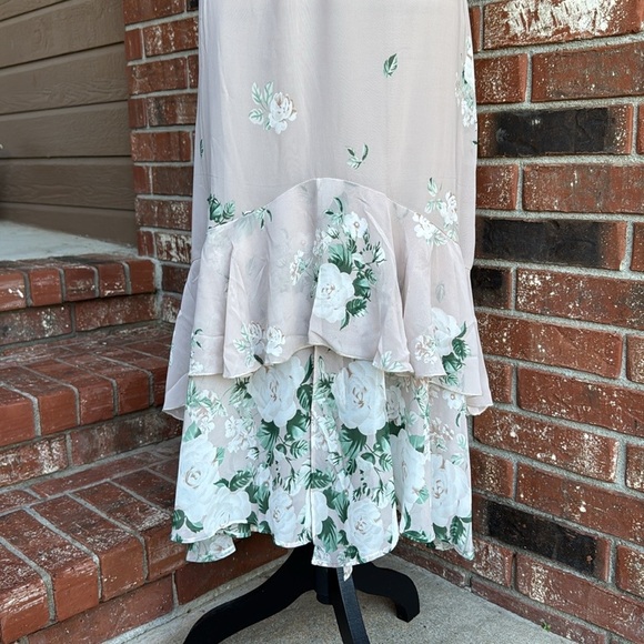 Show Me Your MuMu Reese Ruffle Chiffon Midi Dress Beige Floral Size Extra Small - Picture 3 of 10